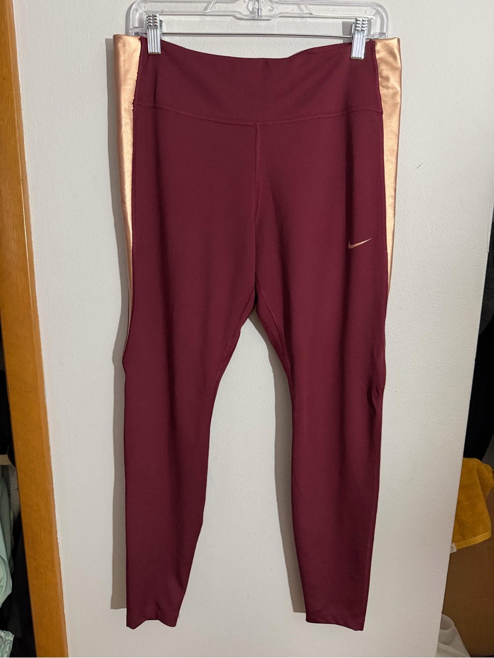 Nike Maroon Leggings with Rose Gold Side Panels